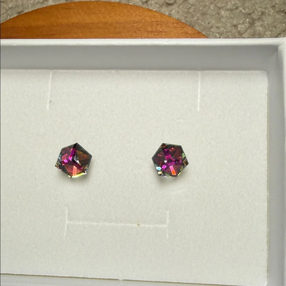 Elegant Multicolor 925 Silver Crystal Stud Earrings - Picture 1 of 16
